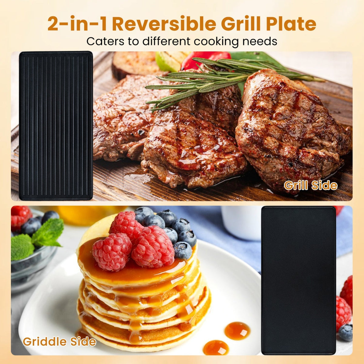 Raclette Grill with Reversible Nonstick Griddle for 8