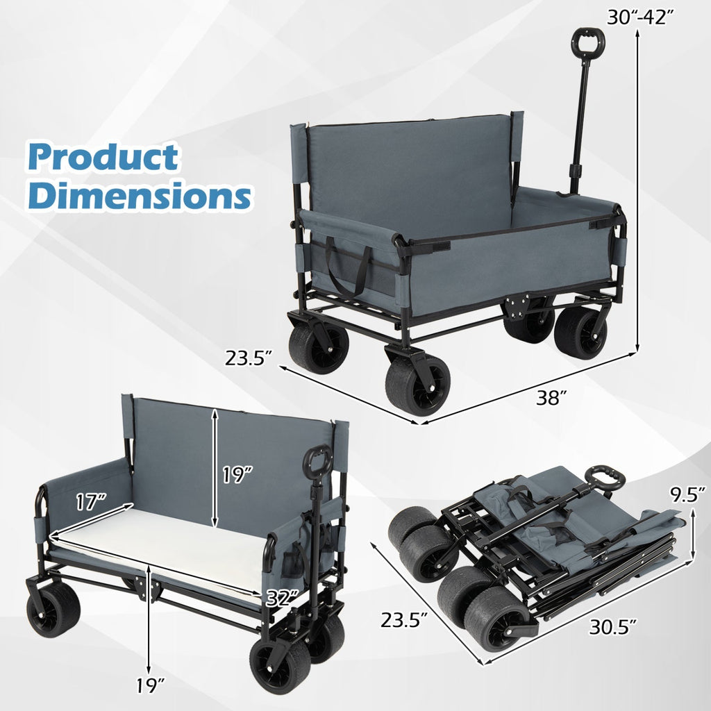 2-in-1 Collapsible Wagon Bench Seat with Adjustable Handle