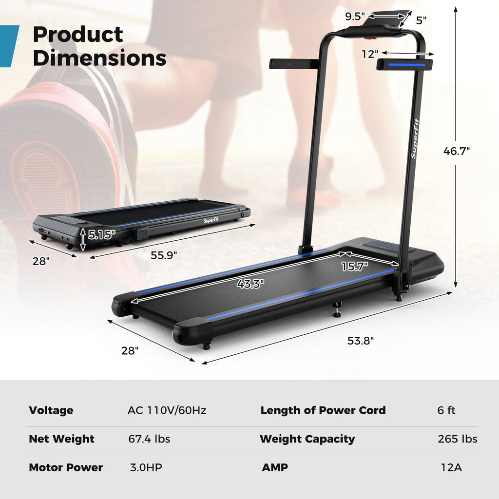 2 in 1 Folding Treadmill with Incline with Remote Control