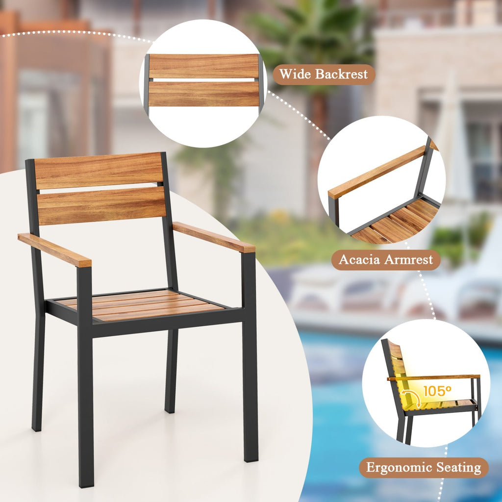 Acacia Wood Patio Dining Chairs Set of 2 with Armrests