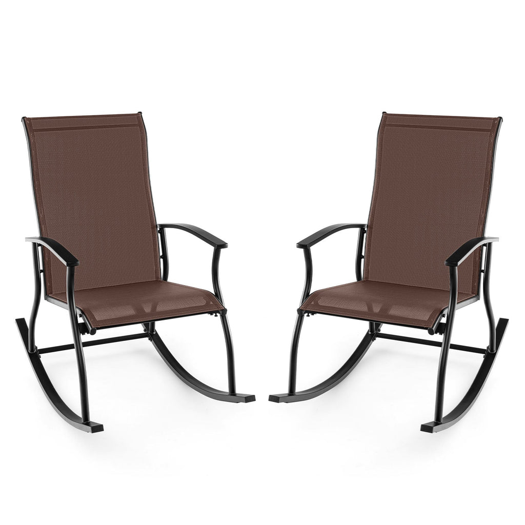 2 Pieces Outdoor Rocking Chairs with Breathable Backrest