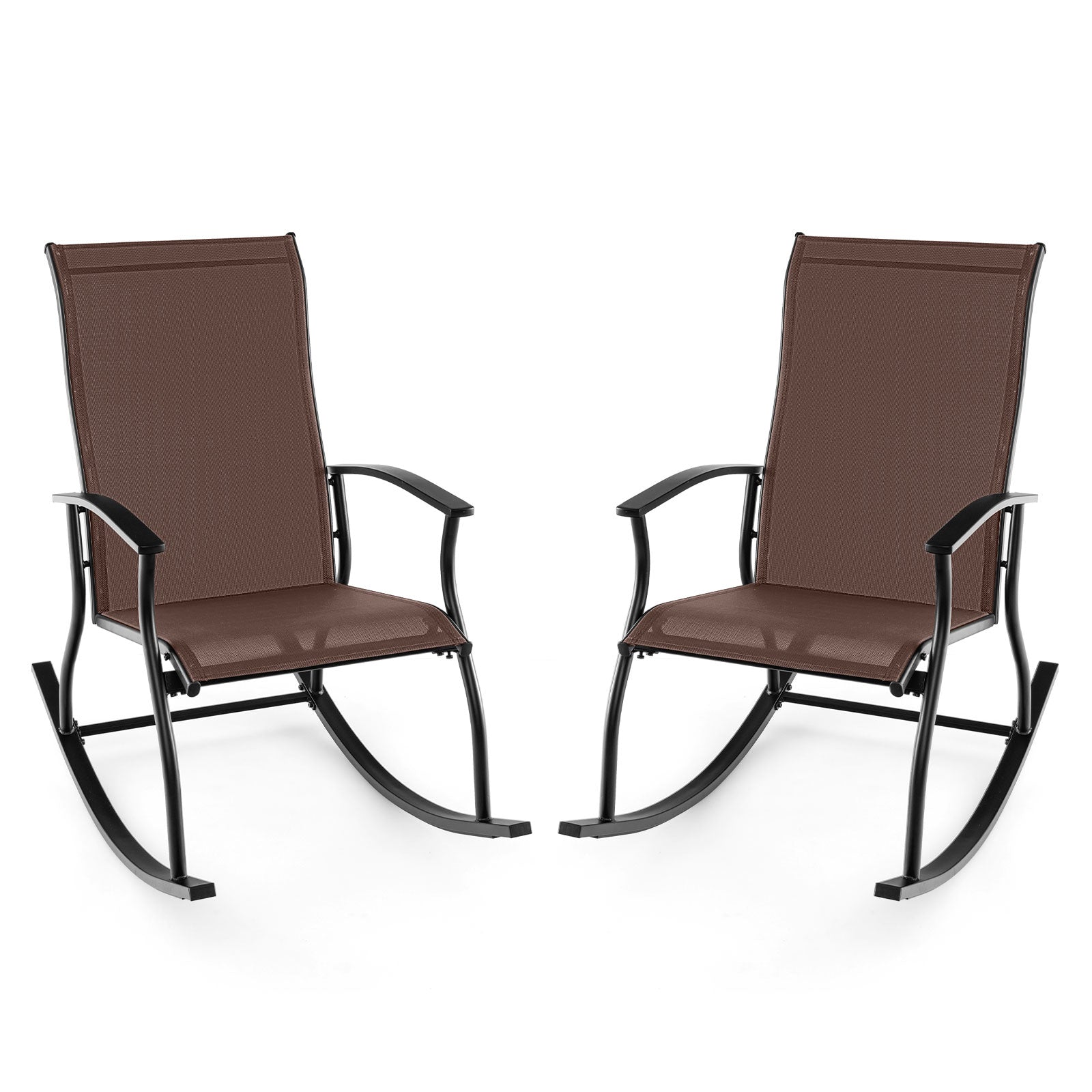 2 Pieces Outdoor Rocking Chairs with Breathable Backrest