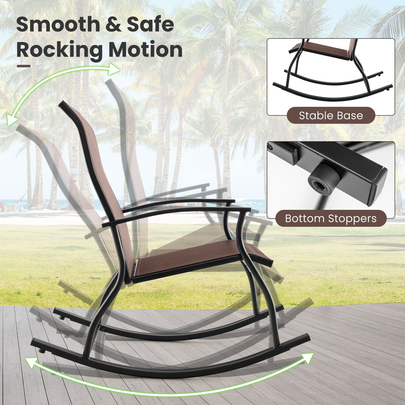 2 Pieces Outdoor Rocking Chairs with Breathable Backrest