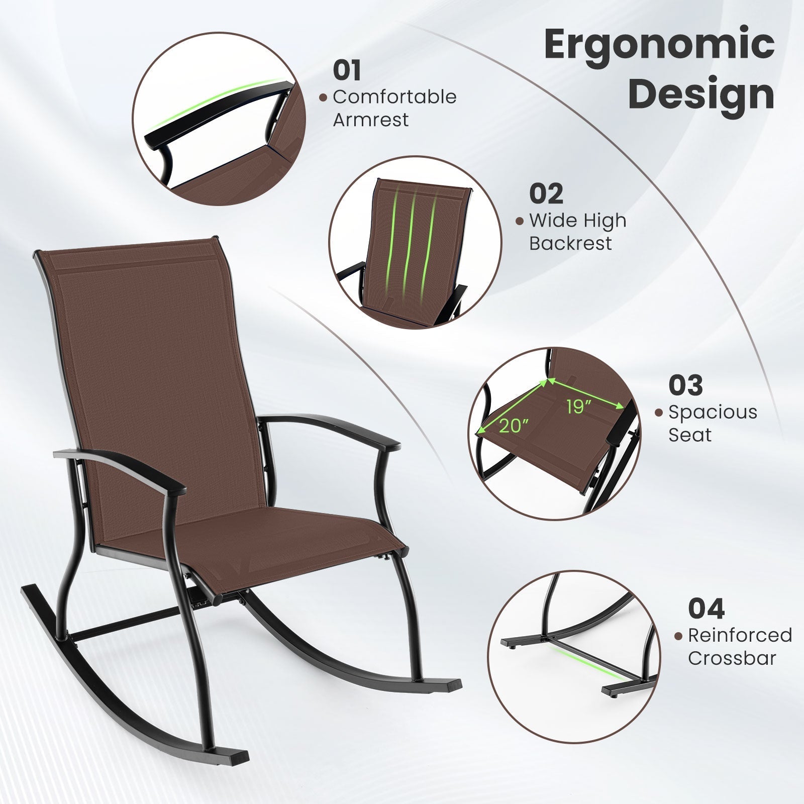 2 Pieces Outdoor Rocking Chairs with Breathable Backrest