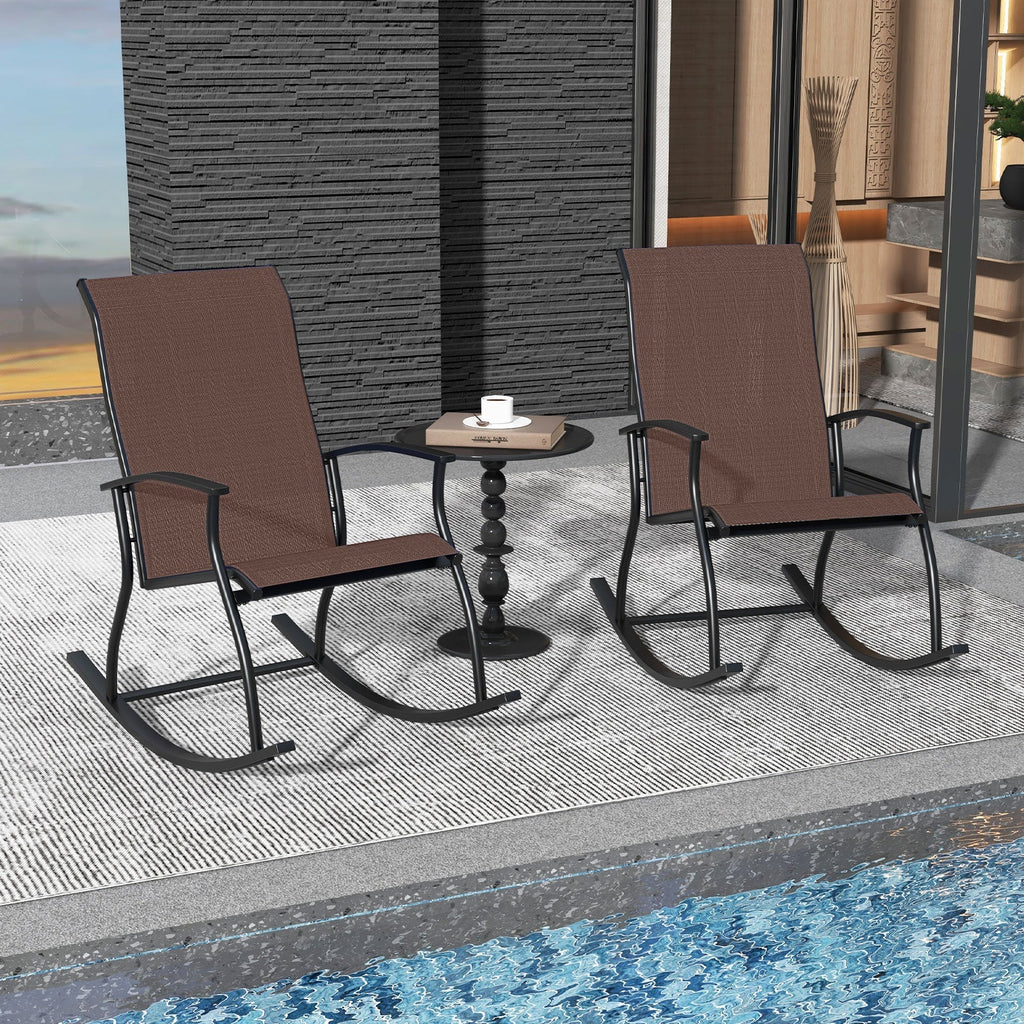 2 Pieces Outdoor Rocking Chairs with Breathable Backrest