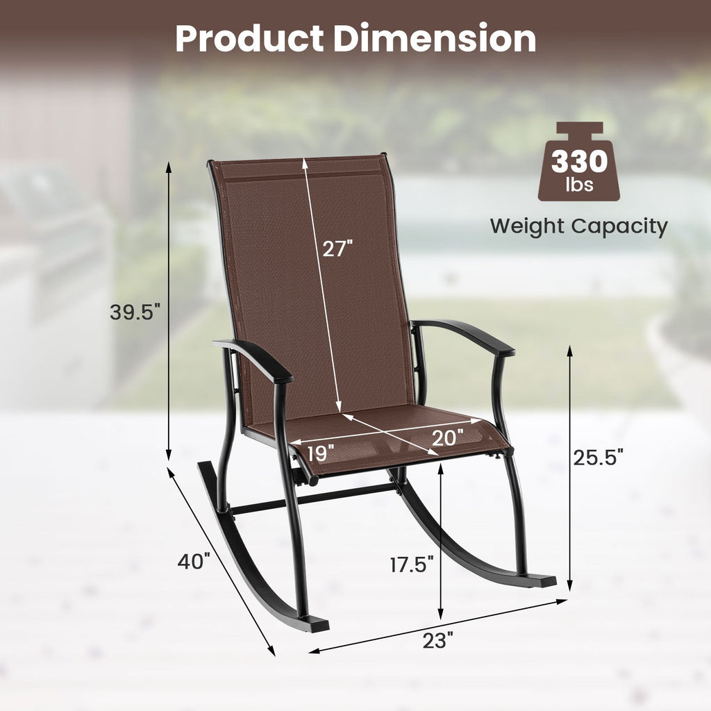 2 Pieces Outdoor Rocking Chairs with Breathable Backrest