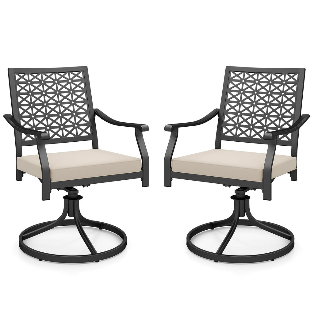 2 Pieces Outdoor Swivel Chairs Patio Dining Chairs with Padded Cushions-Beige