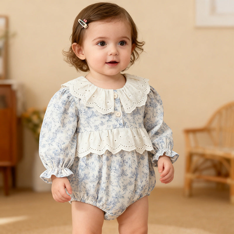 Baby Floral-print Round-neck Long-sleeve Onesie