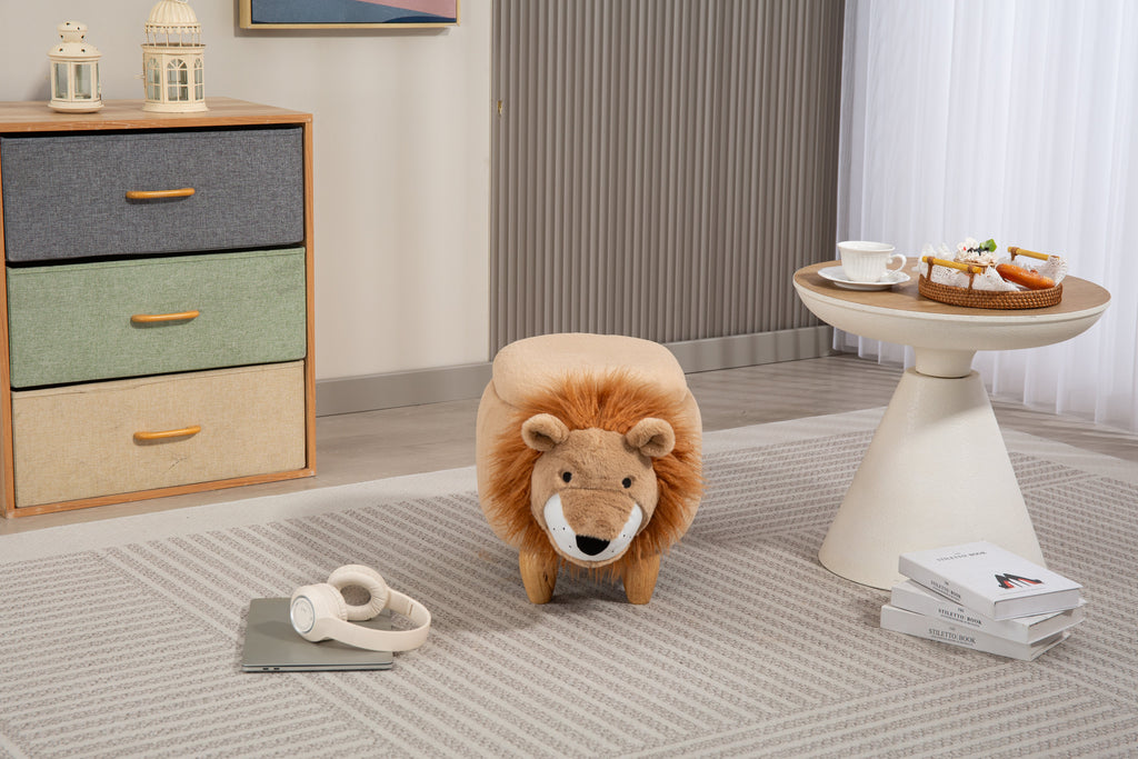 Luke the Lion Storage Ottoman with Hidden Storage - Faux Fur