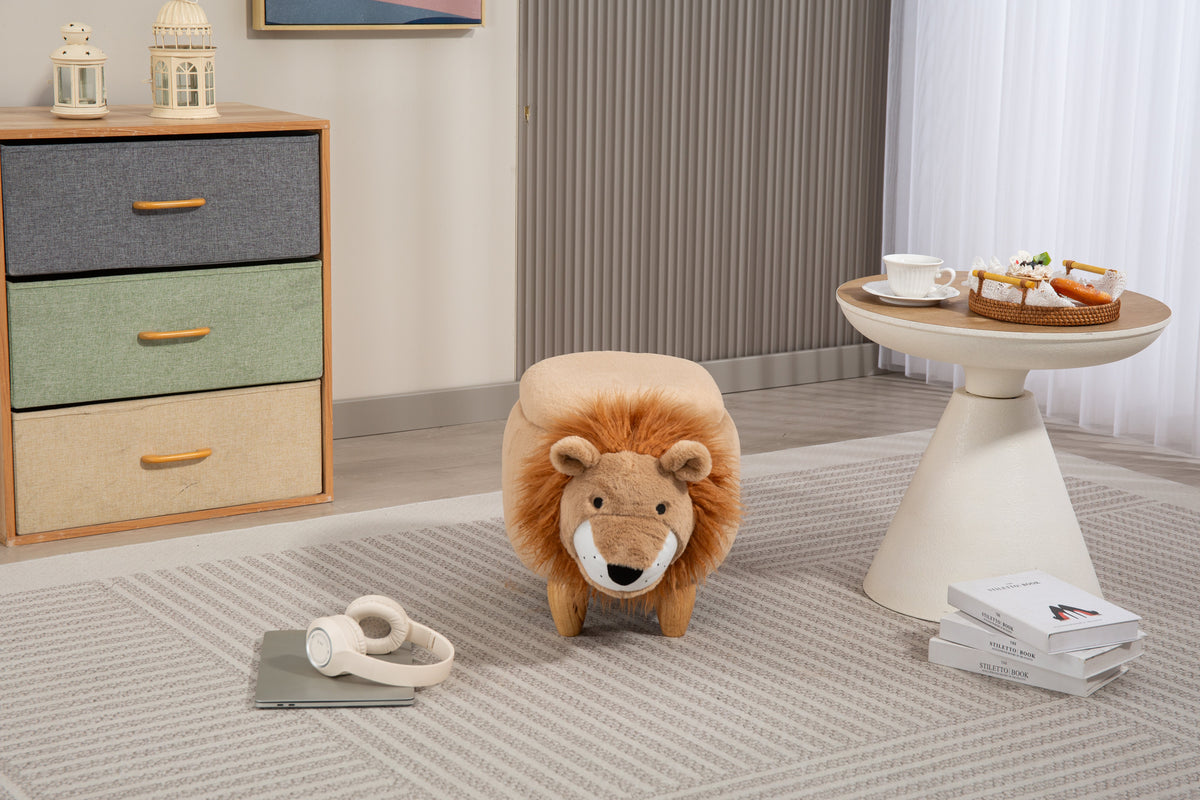 Luke the Lion Storage Ottoman with Hidden Storage - Faux Fur