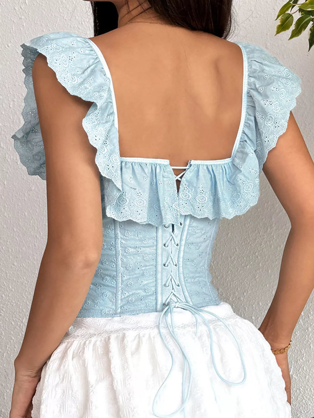 Ruffled Eyelet Embroidered Corset Top