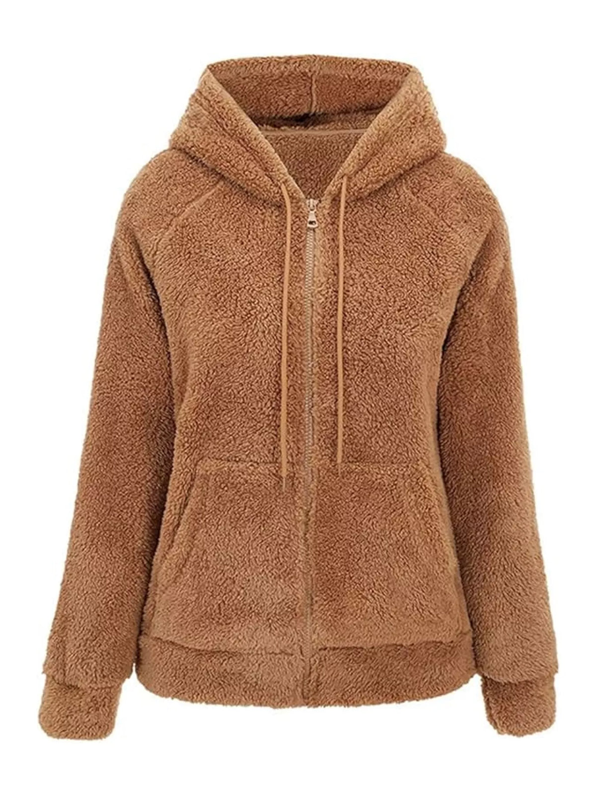 Drawstring Sherpa Zip-Up Hoodie