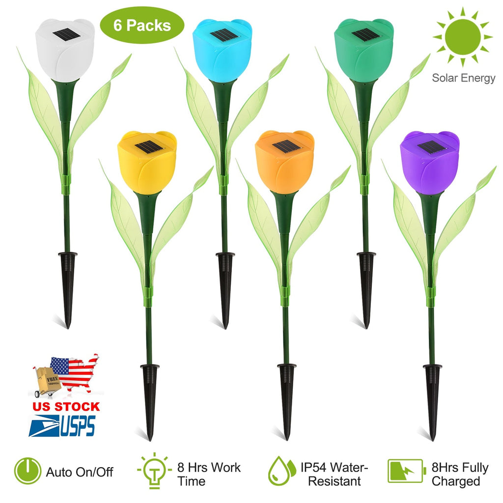 6 Pcs Solar Garden Tulip Flower Light Outdoor Solar Pathway light IP54 Water-resistant Landscape Lights for Lawn Patio Yard Garden Walkway Decoration