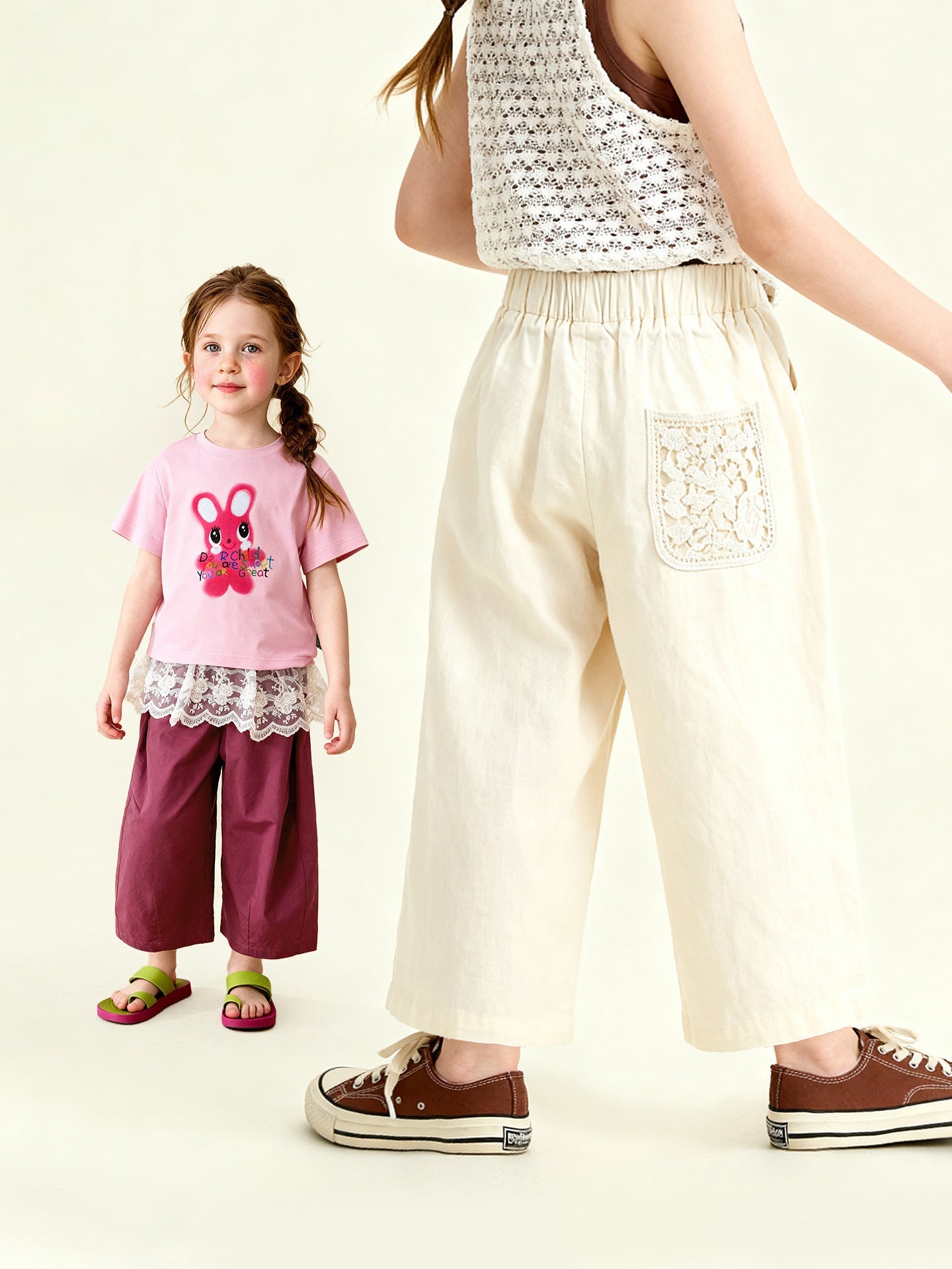 Kids High-waisted Straight-leg Relaxed-fit Wide-leg Pants