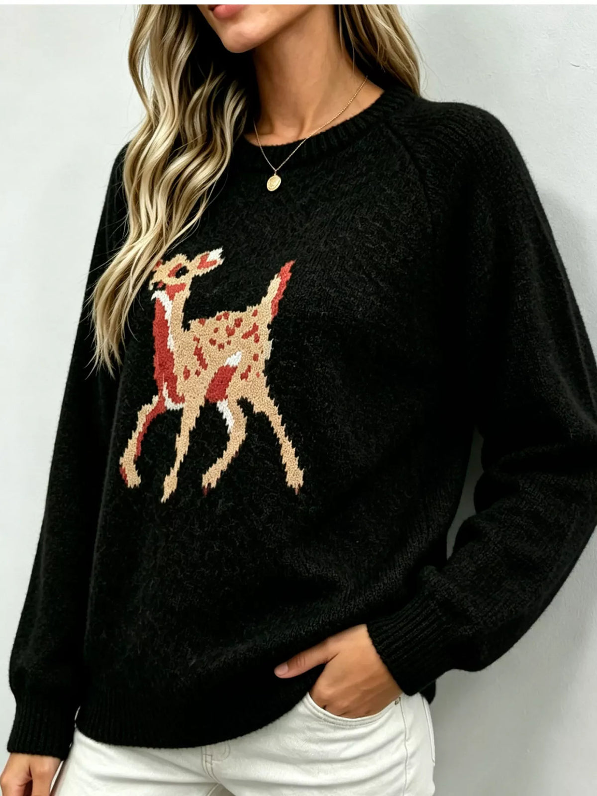 Deer Pattern Raglan Sleeve Sweater