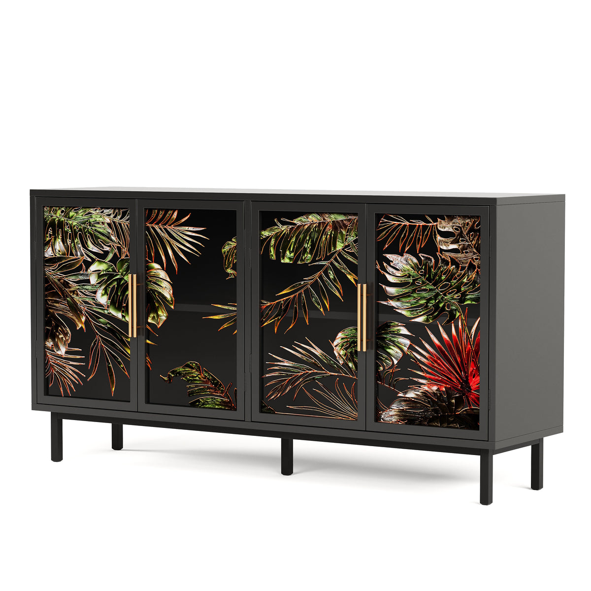 Artistic Glass Door Buffet Cabinet with Ample Storage - Multi-Color