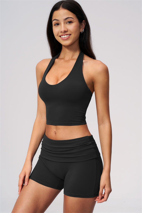 The Twirl Wide Strap Halter Crop Top