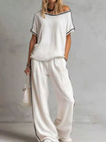 Contrast Trim Round Neck Top and Pants Set