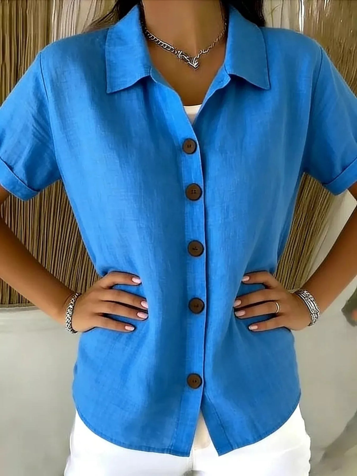 Full Size Button-Down Short Sleeve Shirt Plus Size