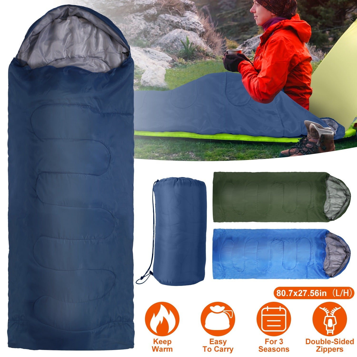 Camping Sleeping Bag for 3-Season Outdoor Use