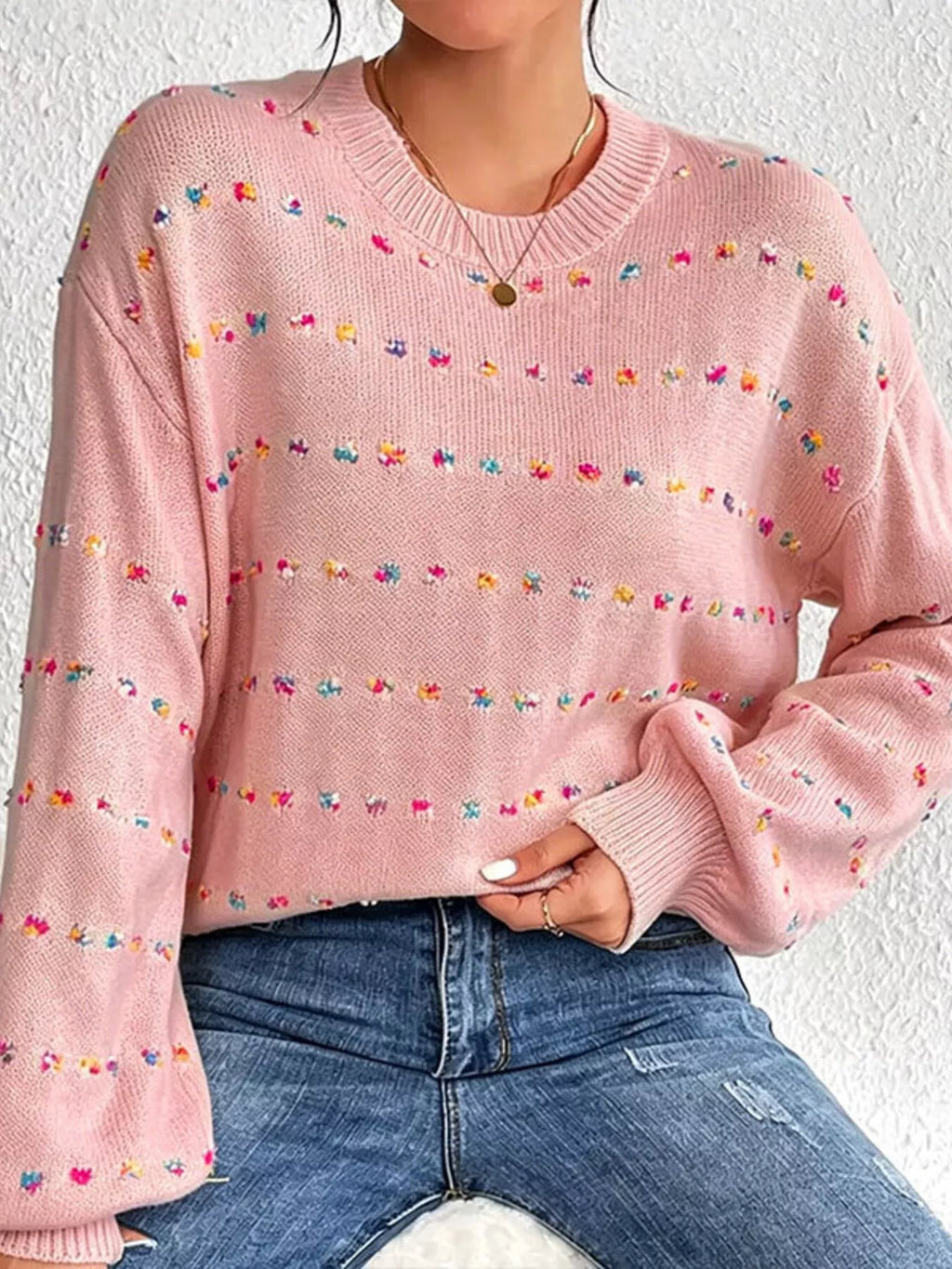 Multi-Color Confetti Dot Drop Shoulder Sweater