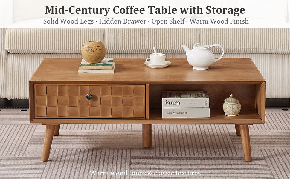 Engineered Wood Coffee Table with Storage – Hidden Drawer