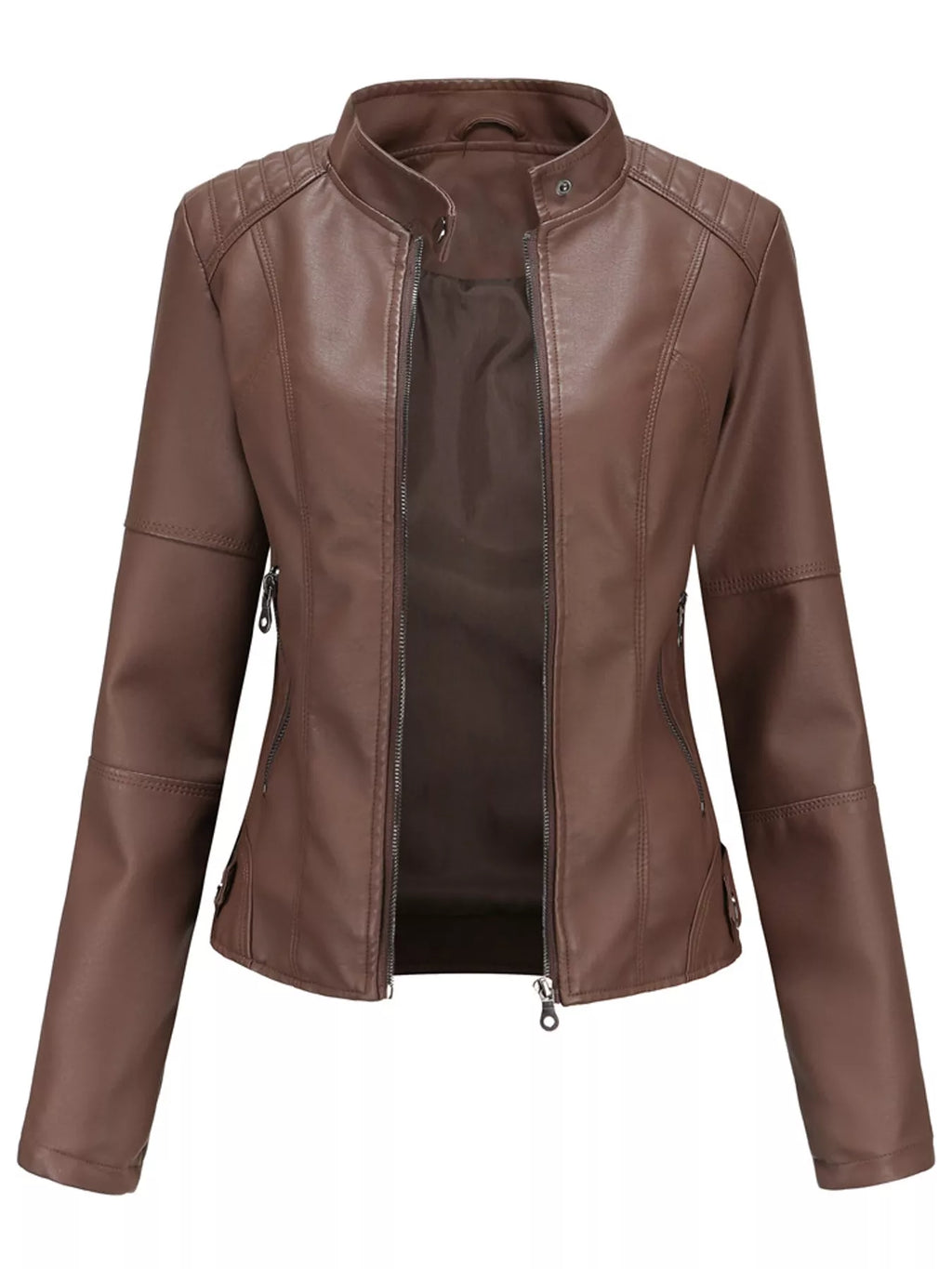 Full Size Slim Fit Faux Leather Moto Jacket Plus Size