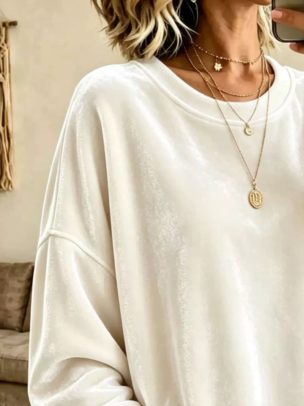 Full Size Loose Fit Velvet Dropped Shoulder Sweatshirt Plus Size