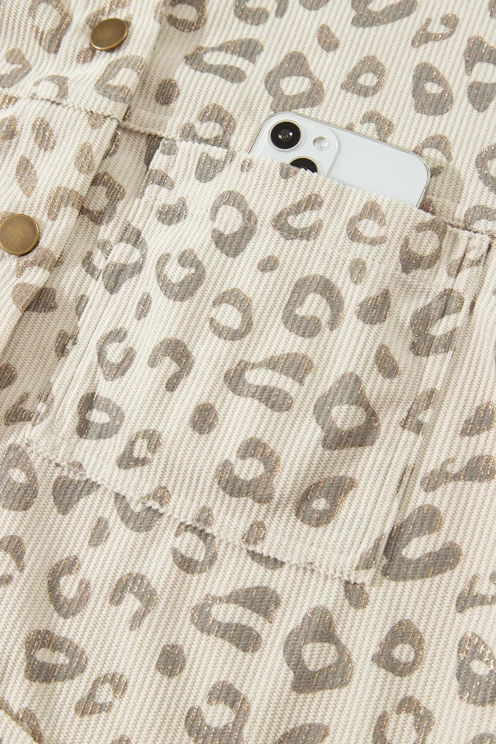 Leopard Print Corduroy Shirt Collar Long Sleeve Regular Fit Jacket