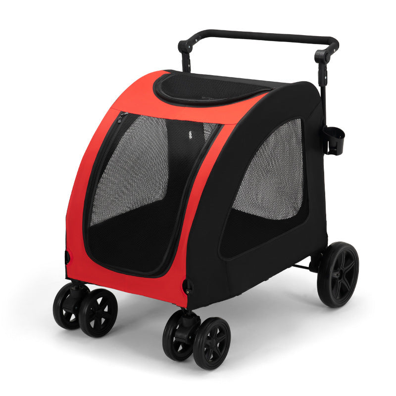 Foldable Pet Stroller For Multi Cats And Large Dogs Lightweight With 5 Screen Windows Secure Zipper Closure
