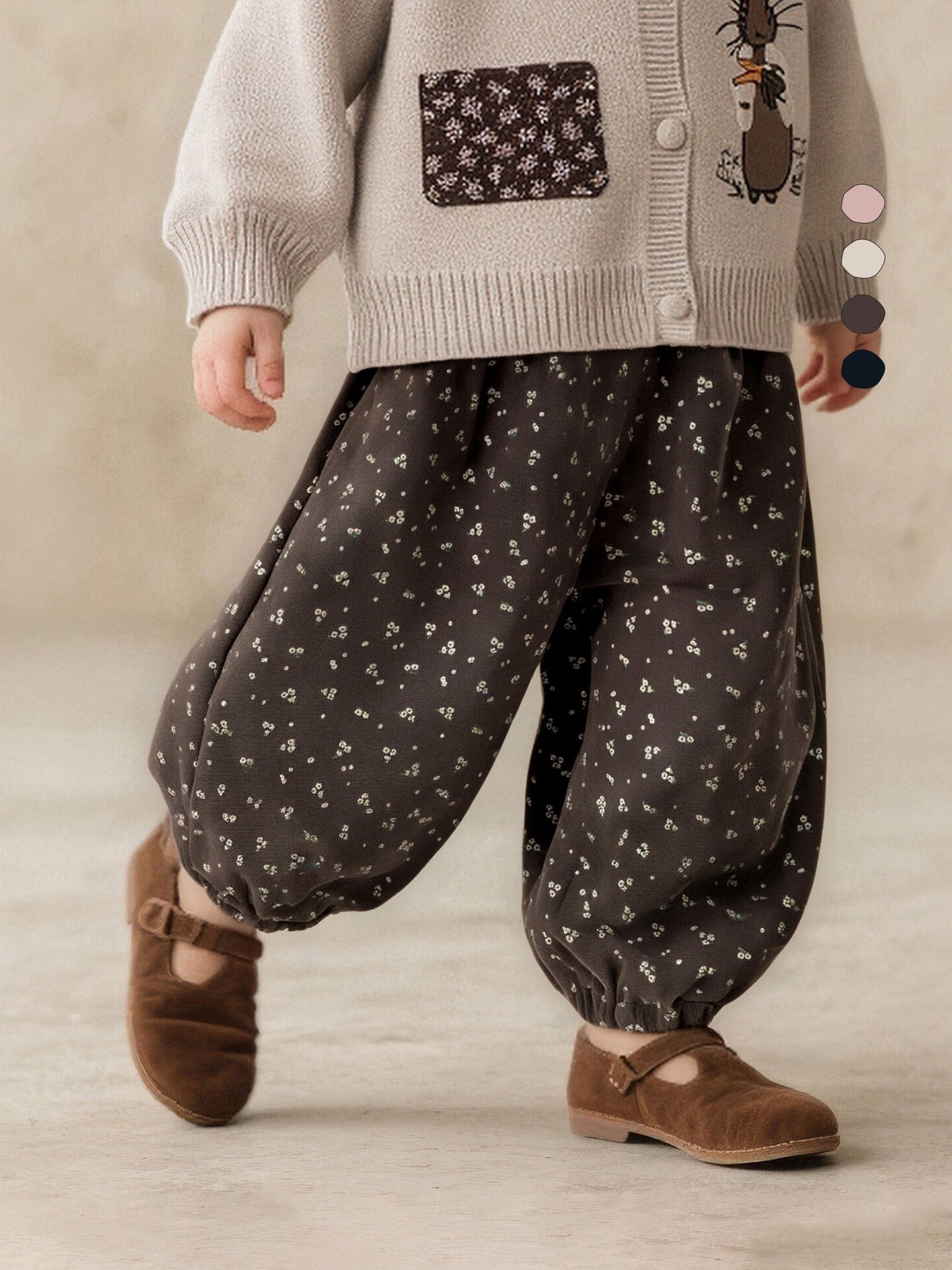 Artistic Little-floral Kids Ankle-tie Versatile Loose-fitting Trousers