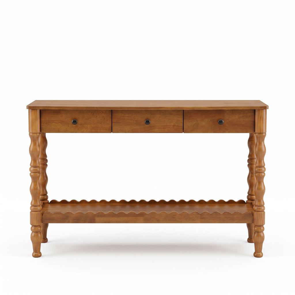 Solid Wood Console Table with Vintage Carved Wood Legs - Entryway