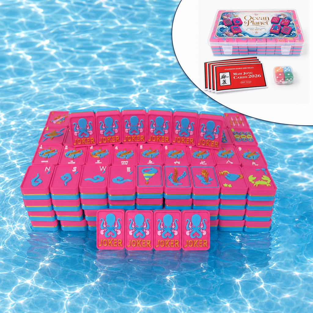 160PCS Floating American Mahjong Set Ocean Theme, Acrylic Mahjong Tiles With Storage Box, Dice And Rule Cards For Pool Party Travel Game Night