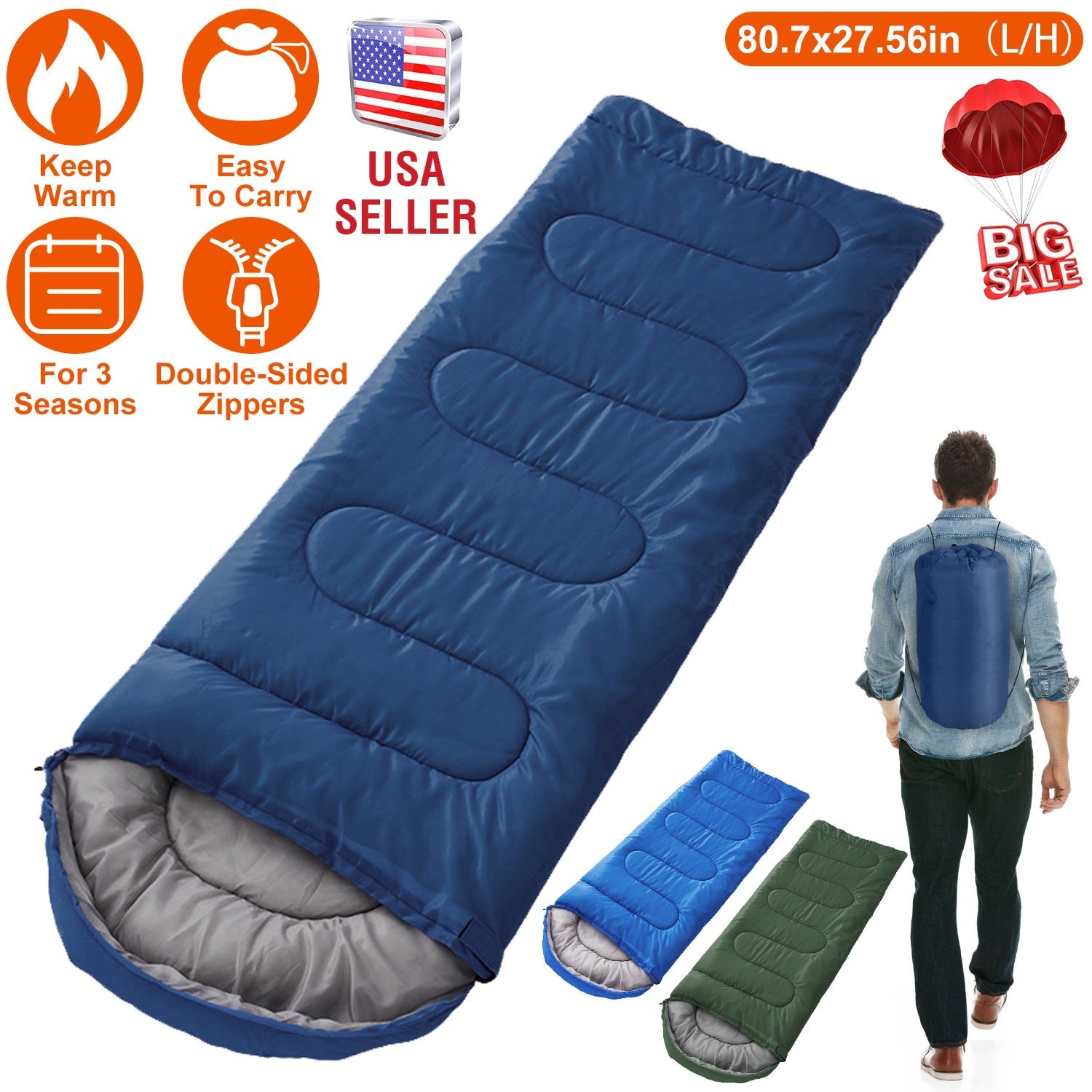 Camping Sleeping Bag for 3-Season Outdoor Use