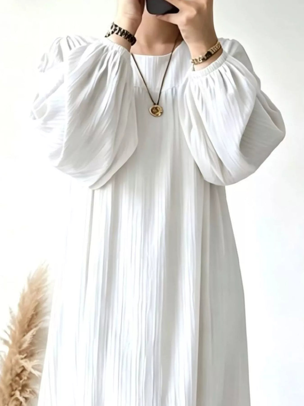 Full Size Textured Puff-Sleeve Maxi Dress Plus Size