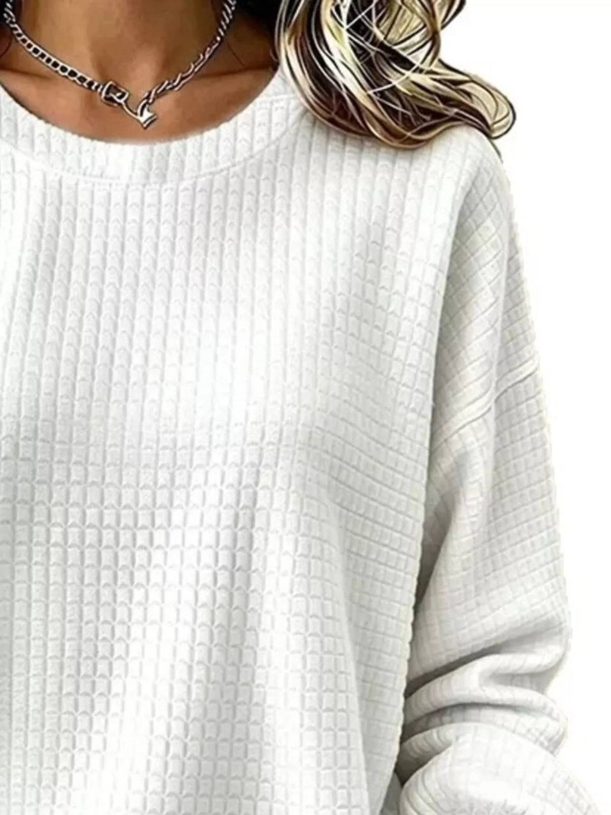 Full Size Textured Crew Neck Long Sleeve Sweatshirt Plus Size