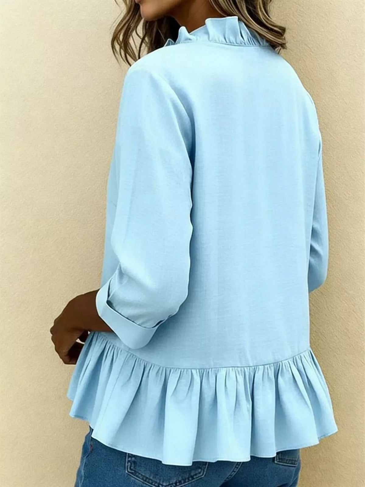 Full Size Ruffled V-Neck Long Sleeve Blouse Plus Size
