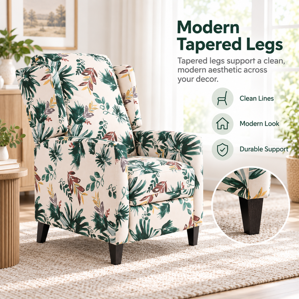 Floral Print Recliner Chair with Padded Arms - Multicolor