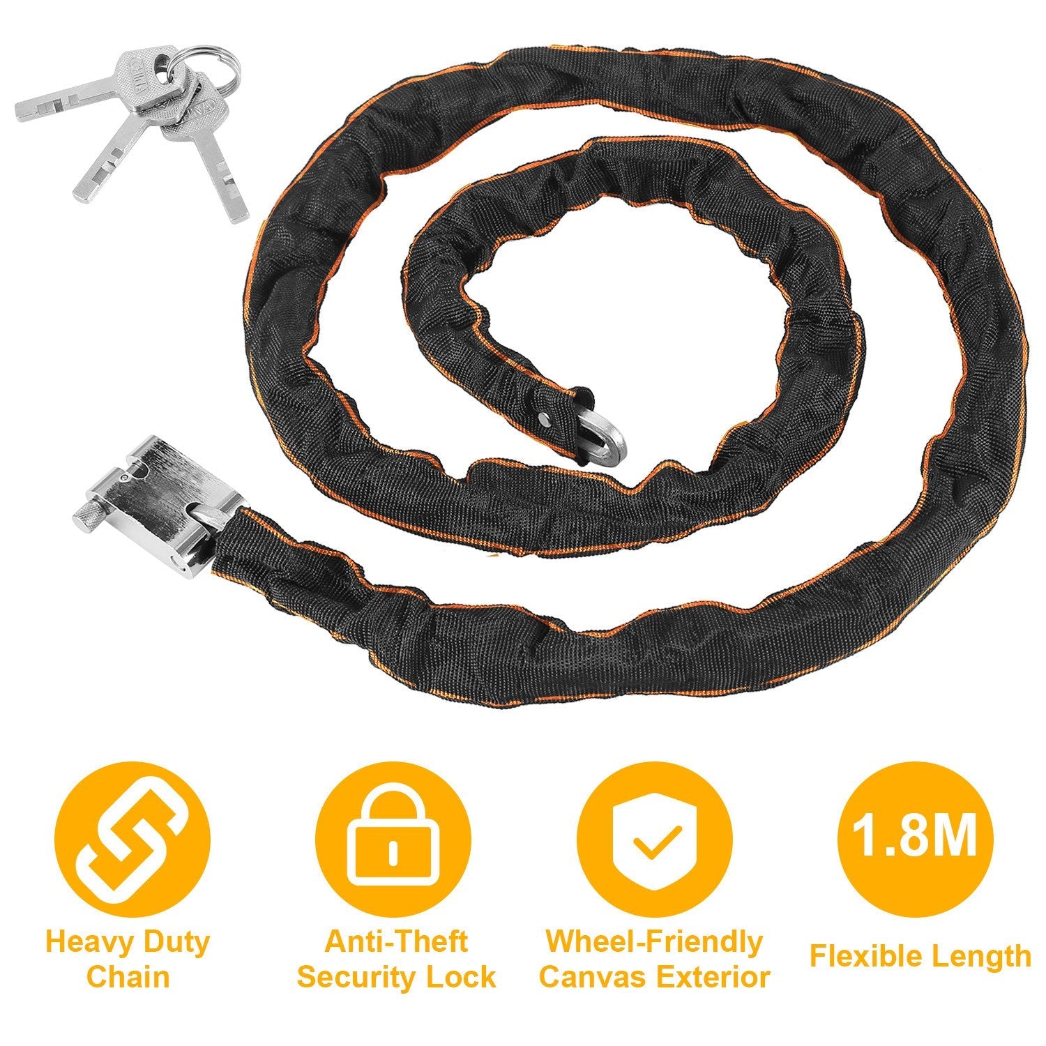 Bike Chain Lock with 3 Keys for Everyday Bicycle Security