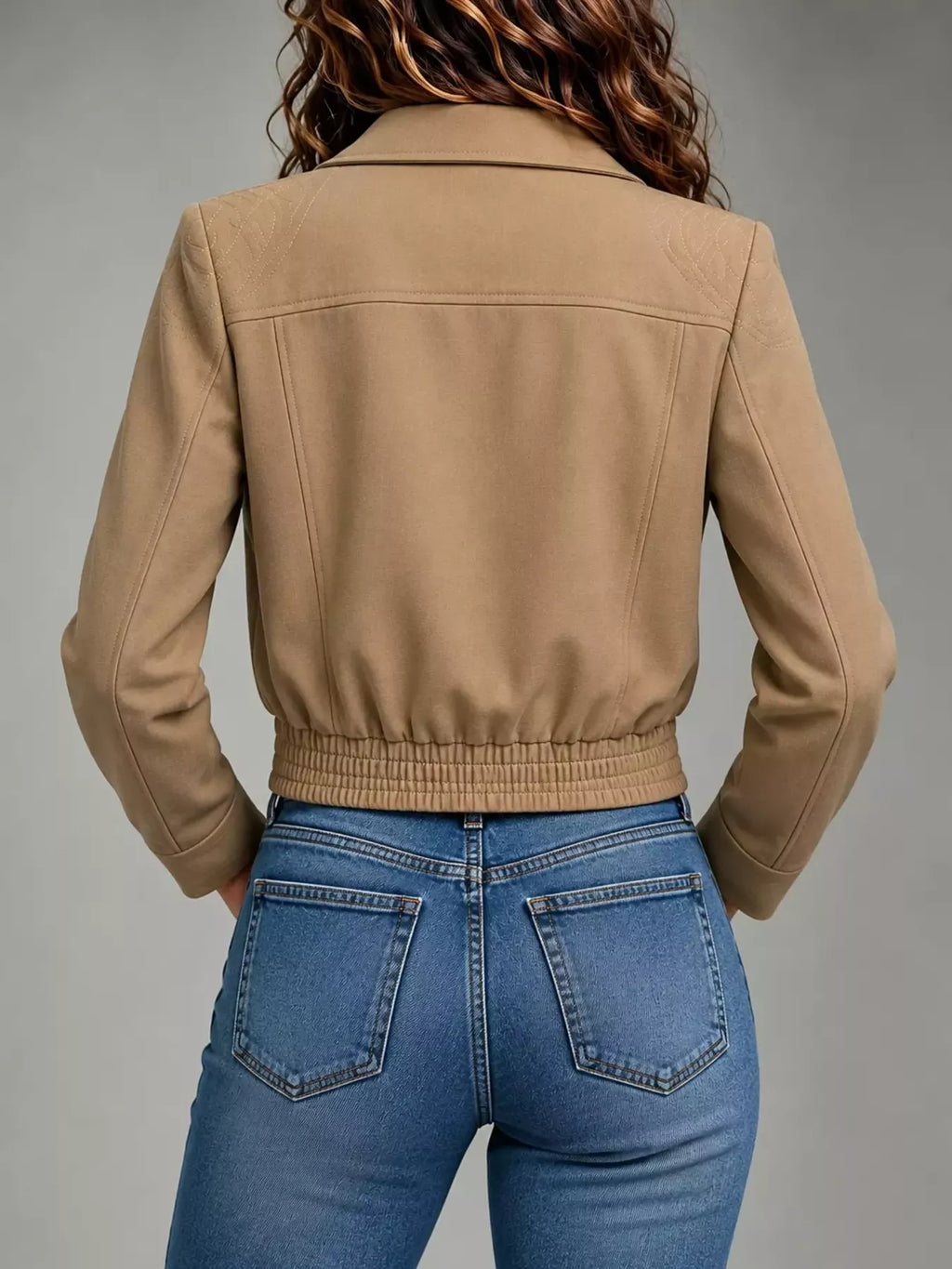 Zip Up Elasticized Hem Cropped Jacket
