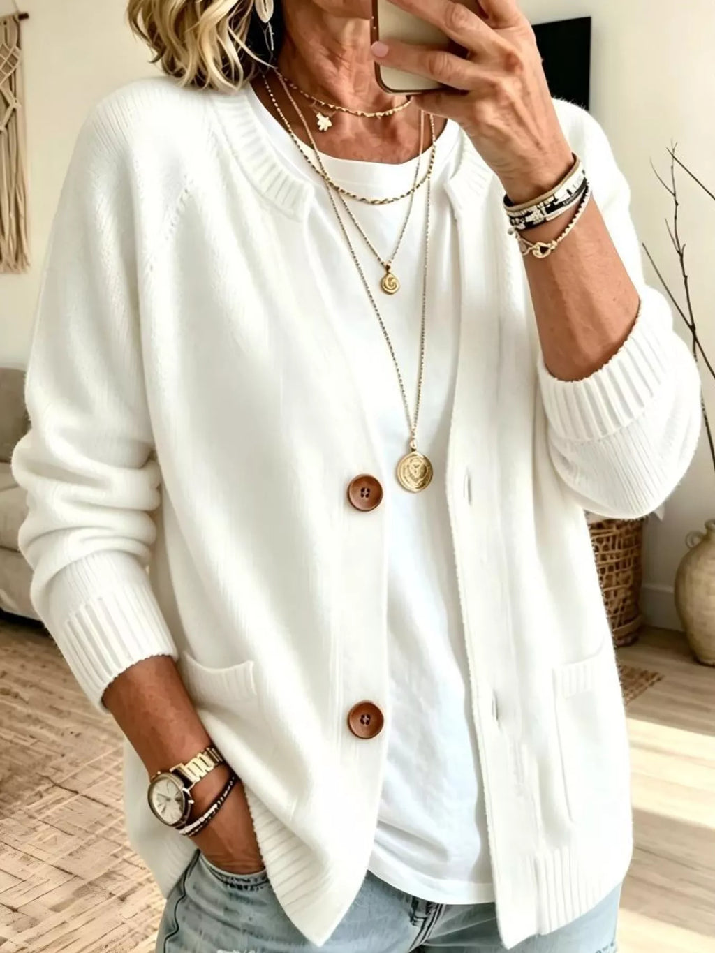 Full Size Button-Down Knit Cardigan Plus Size