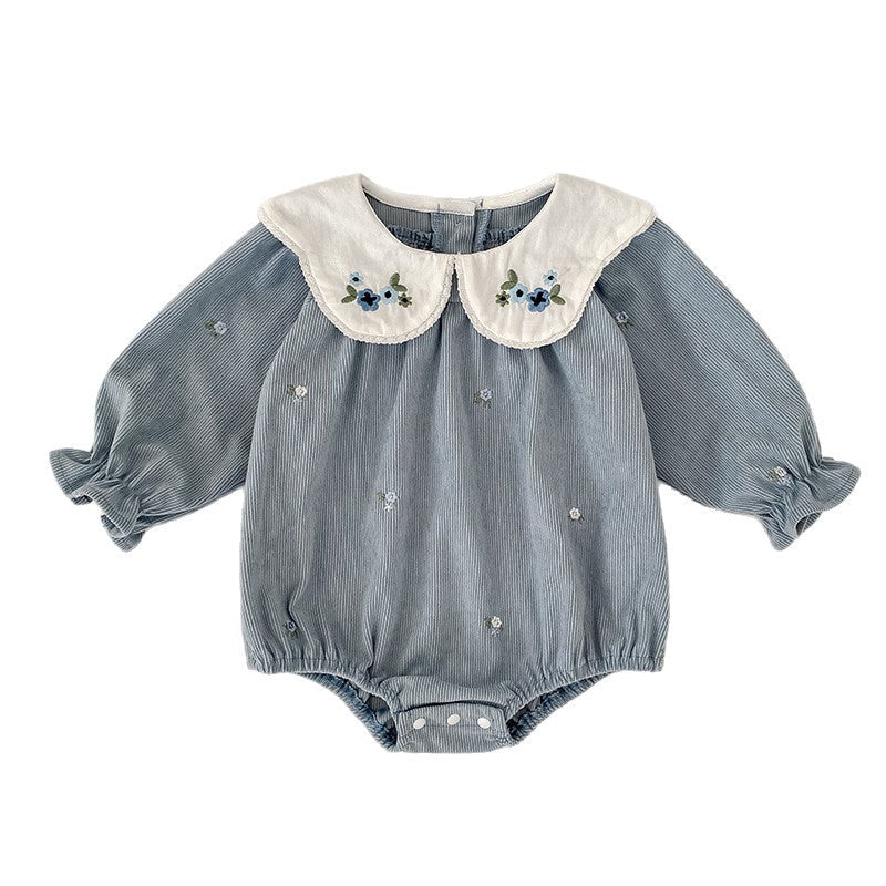Western-style Embroidered-collar Long-sleeve Romper For Baby Girls