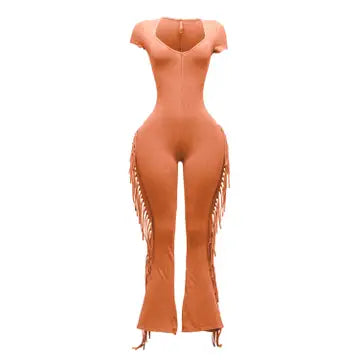 Mineral Washed Fringe Jumpsuit