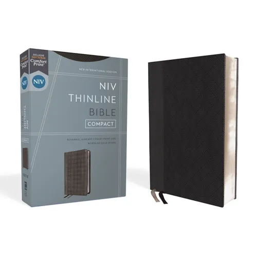 Niv, Thinline Bible, Compact, Leathersoft, Black/Gray, Red Letter, Comfort Print - Imitation Leather