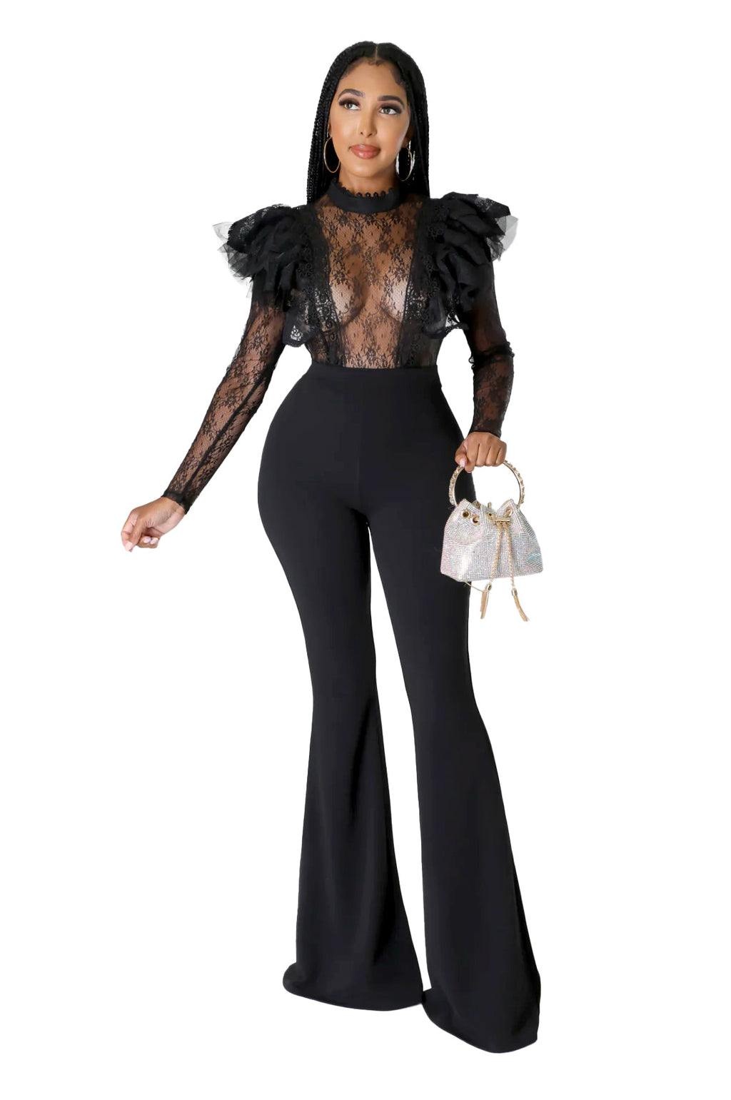 2 Piece Lace Bodysuit with Boot Cut Pants {Tall Girl Friendly}