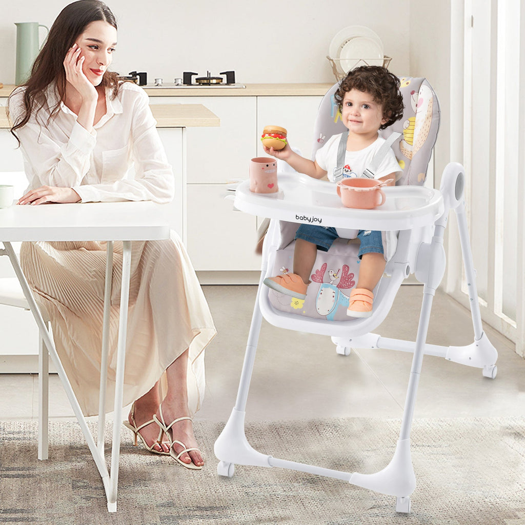 3-In-1 Convertible Highchair with Adjustable Height and 5-Point Safety Belt and Lockable Wheels