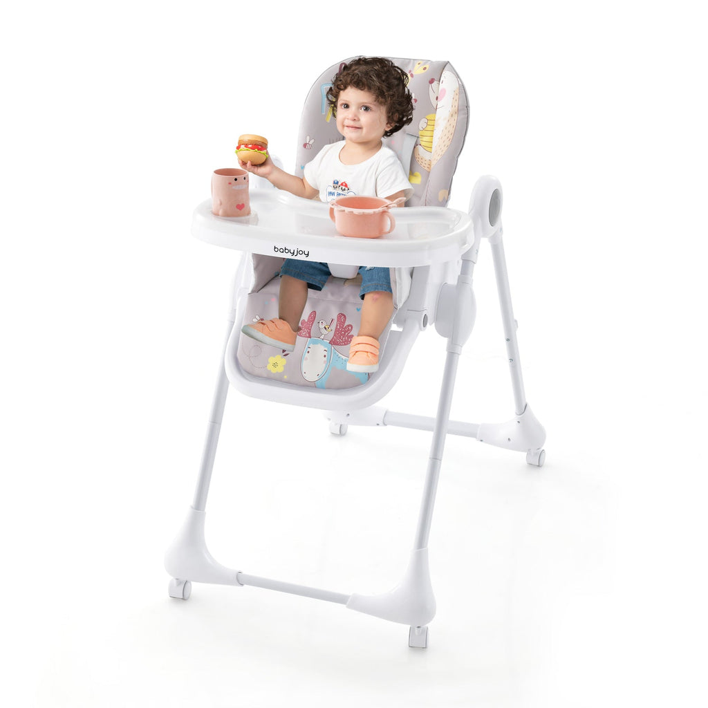 3-In-1 Convertible Highchair with Adjustable Height and 5-Point Safety Belt and Lockable Wheels