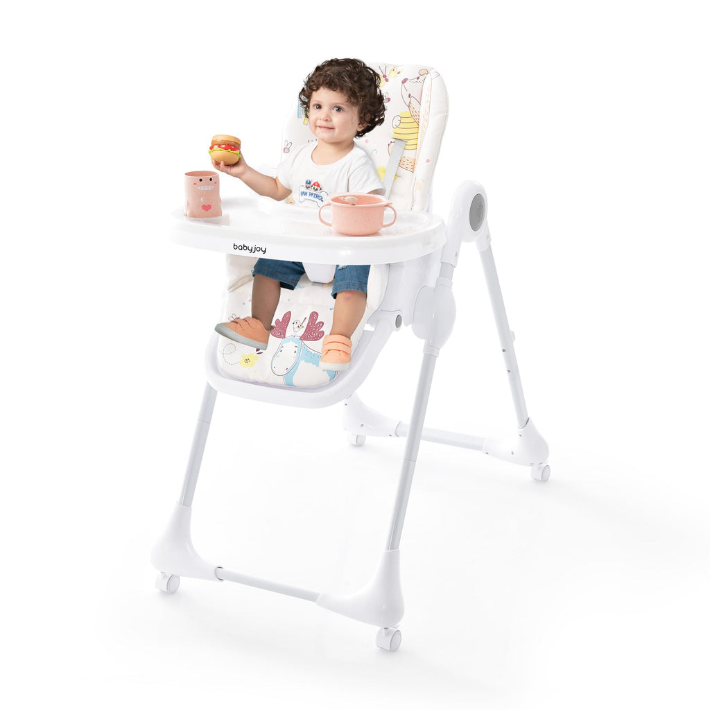 3-In-1 Convertible Highchair with Adjustable Height and 5-Point Safety Belt and Lockable Wheels