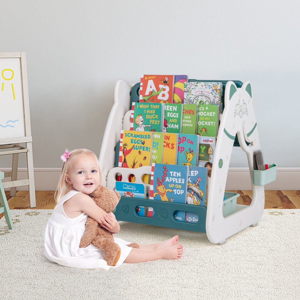 3-In-1 Double Sided Magnetic Dry-Erase Board with Stool and Flipped Writing Desktop