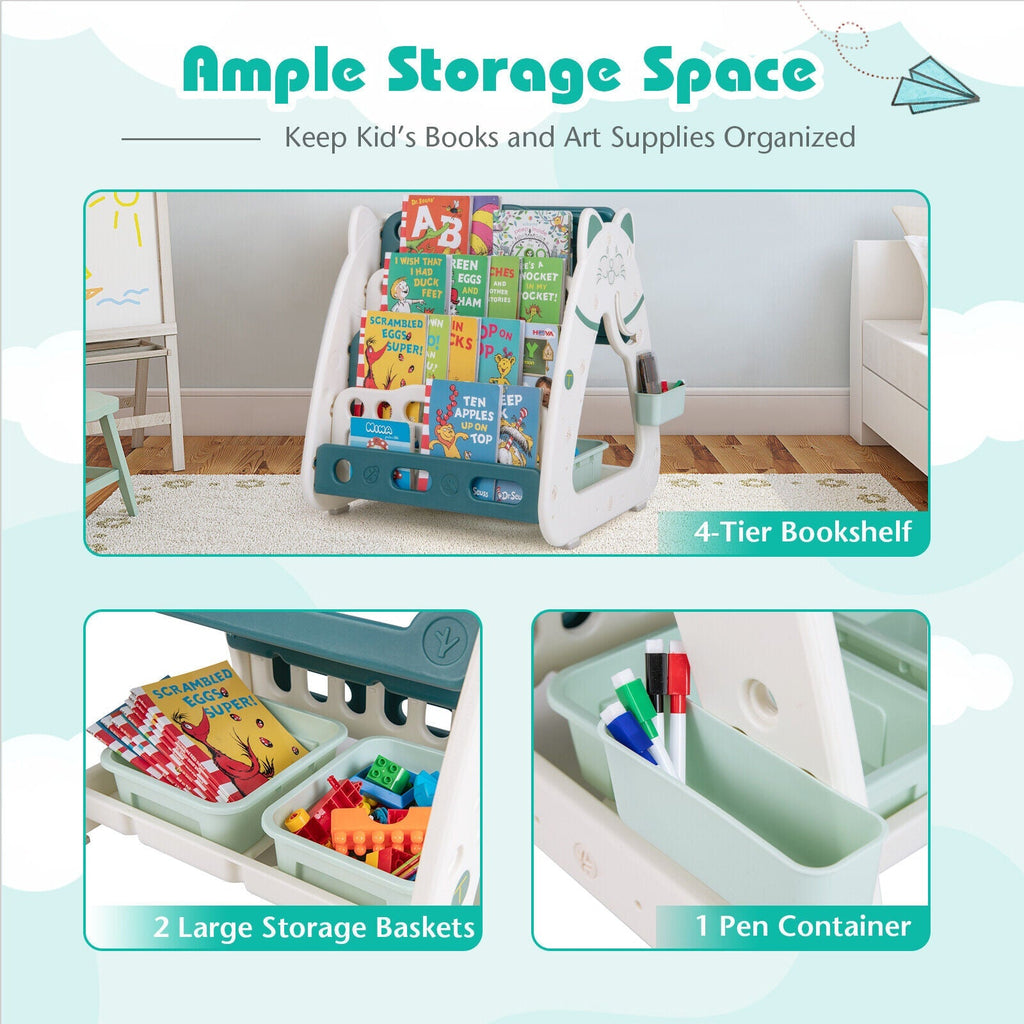 3-In-1 Double Sided Magnetic Dry-Erase Board with Stool and Flipped Writing Desktop